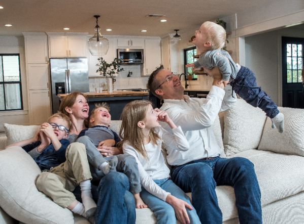 happy family in living room